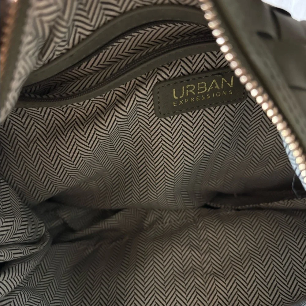 Urban Expressions Suede Woven Hobo Shoulder Bag in Olive